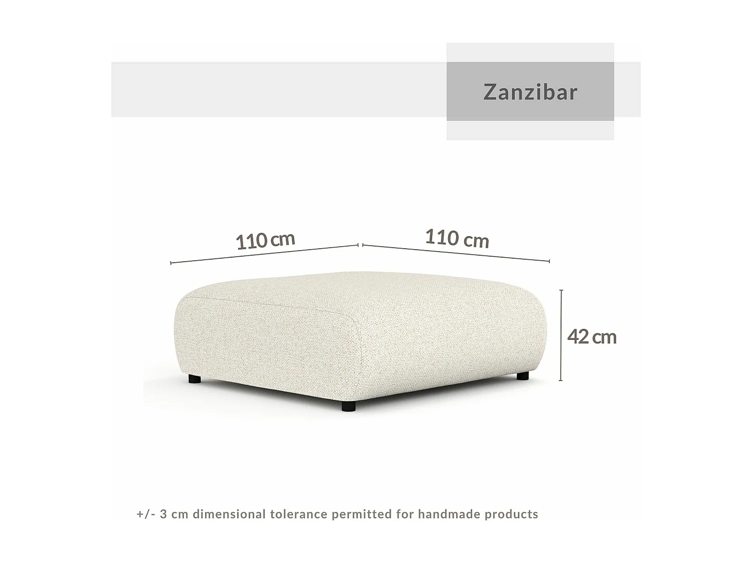 Pouf en tissu bouclette Zanzibar - 110x110 cm - gris