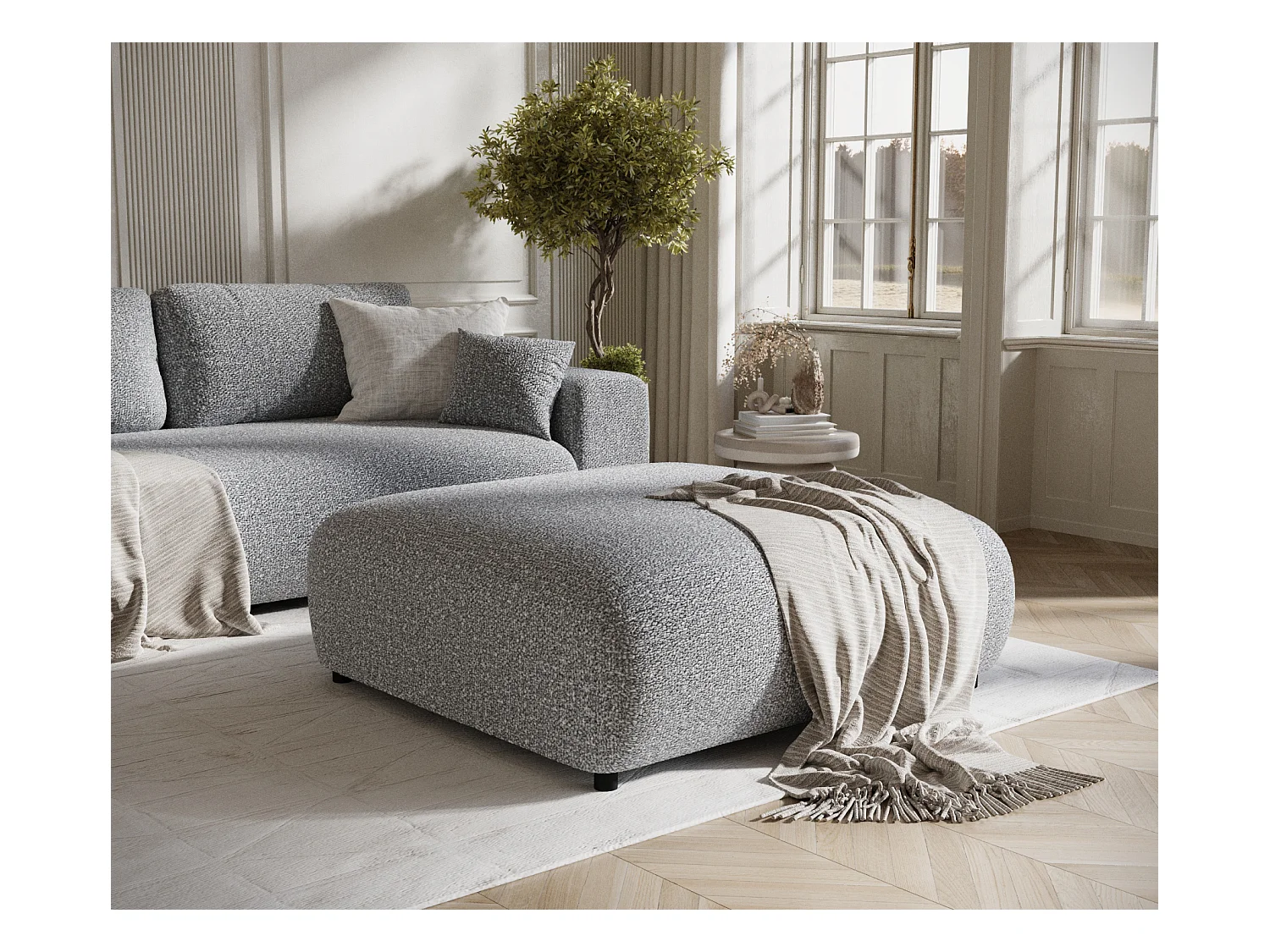 Puff au Boucle-Stoff Zanzibar - 110x110 cm - grau