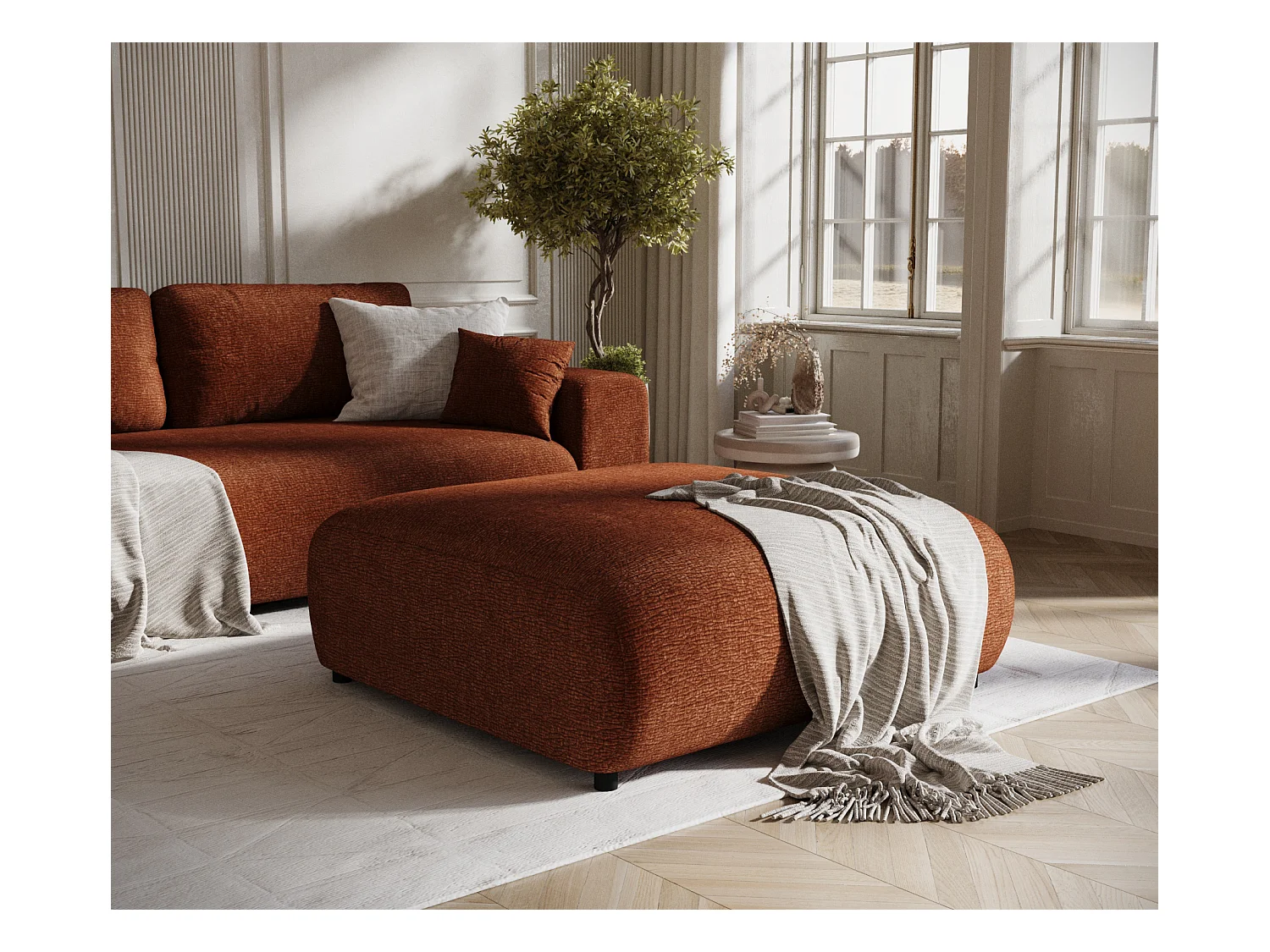 Pouf en tissu chenille Zanzibar - 110x110 cm - couleur cuivre