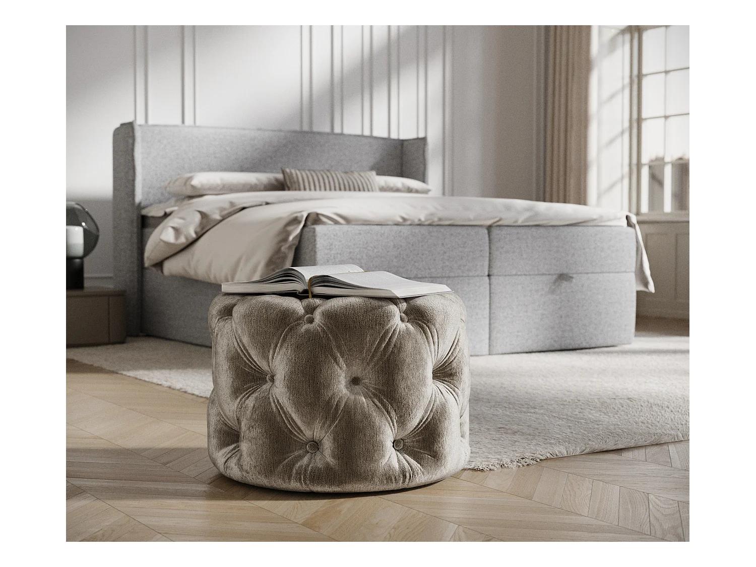 Puff Cosimo - Chenille-Stoff - beige
