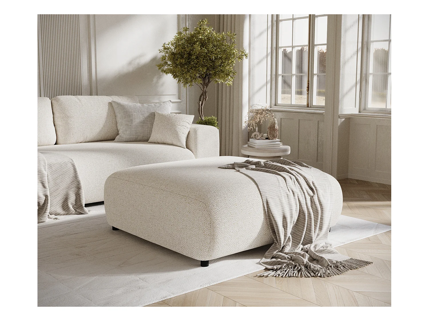 Pouf en tissu bouclette Zanzibar - 110x110 cm - beige clair