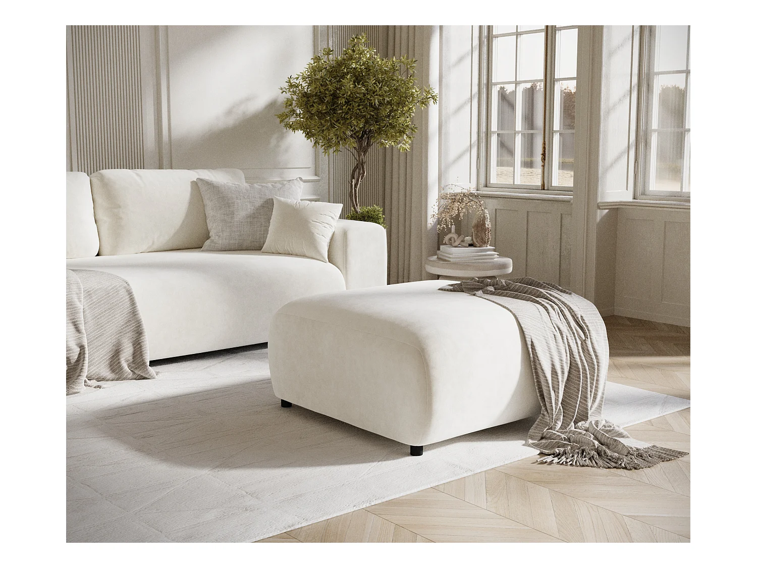 Pouf en tissu velours Zanzibar - 88x88 cm - creme
