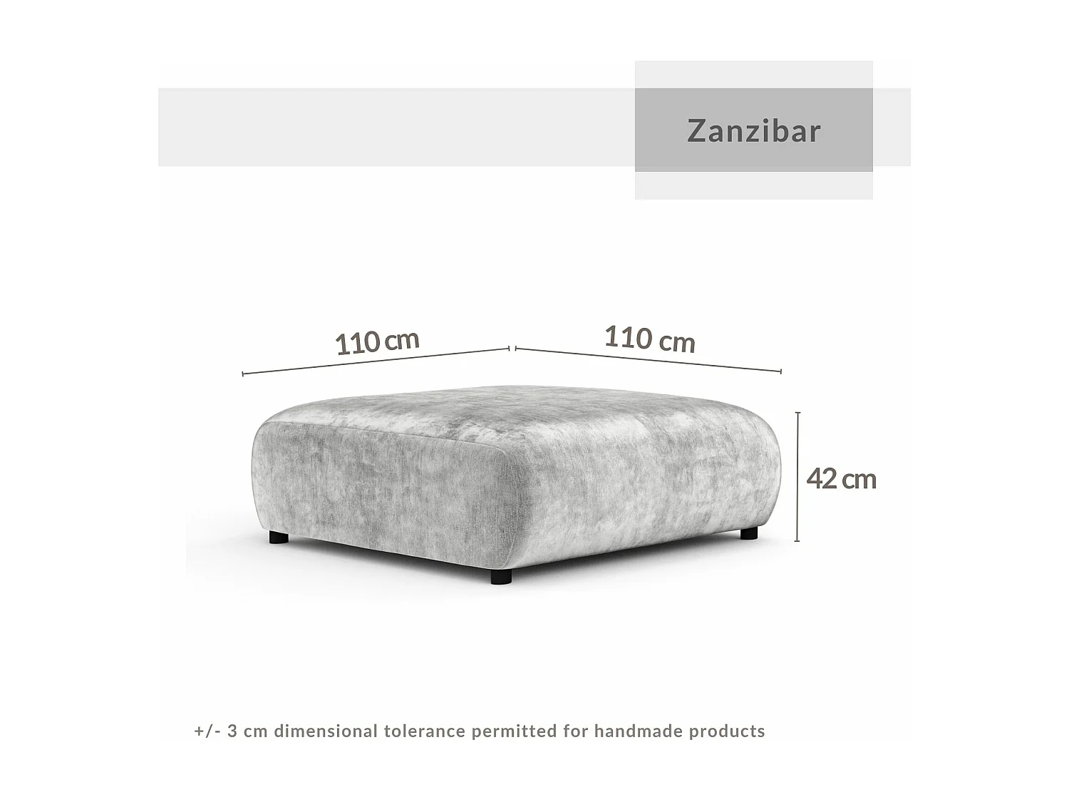 Pouf en tissu chenille Zanzibar - 110x110 cm - gris clair