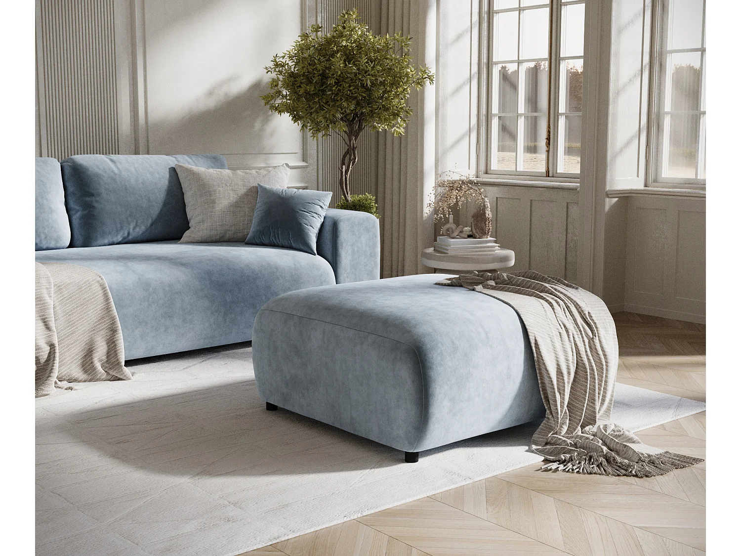 Pouf en tissu velours Zanzibar - 88x88 cm - bleu