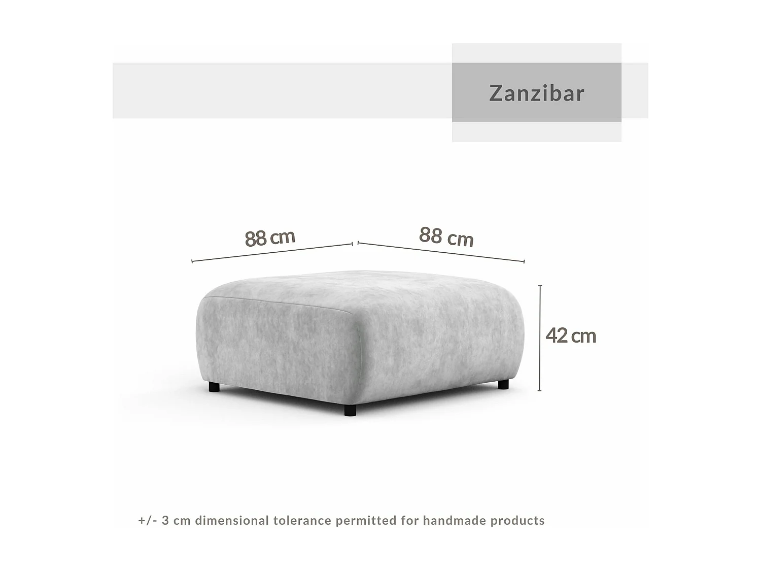 Pouf en tissu velours Zanzibar - 88x88 cm - bleu