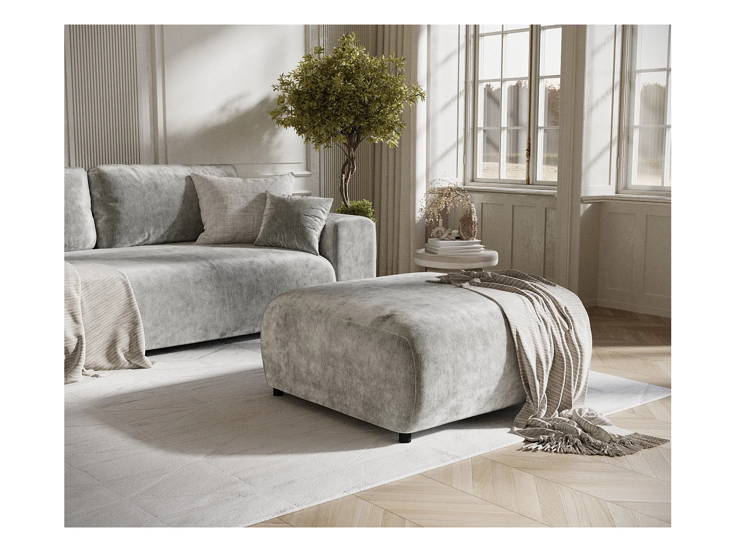Pouf en tissu chenille Zanzibar - 88x88 cm - gris clair