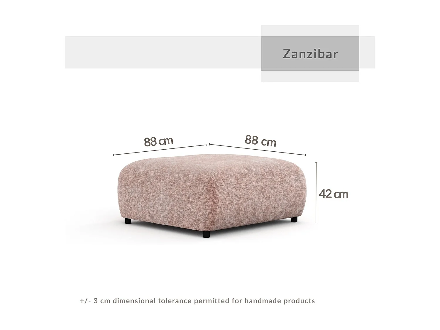 Pouf en tissu chenille Zanzibar - 88x88 cm - rose