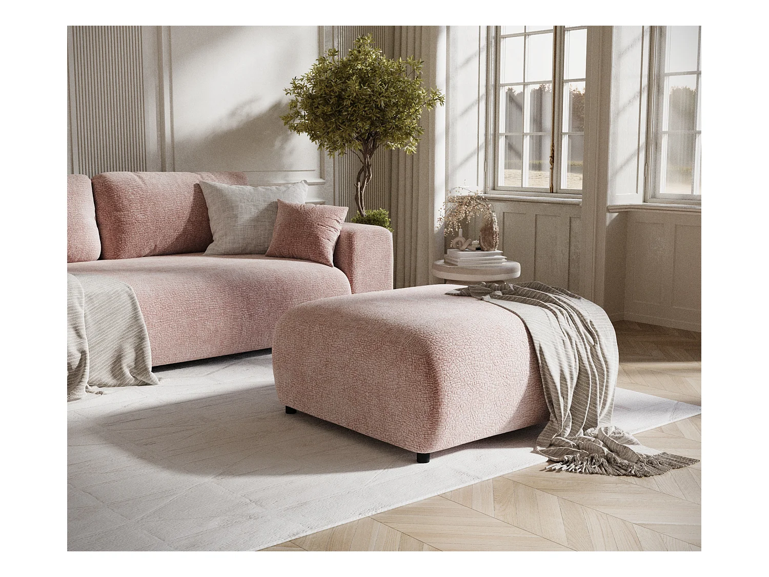 Pouf en tissu chenille Zanzibar - 88x88 cm - rose