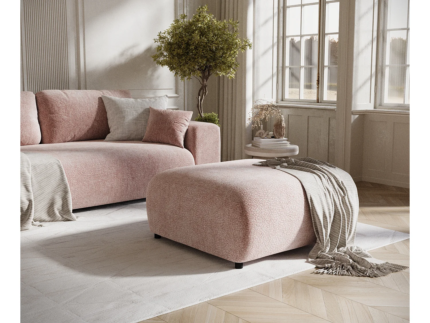Pouf en tissu chenille Zanzibar - 88x88 cm - rose