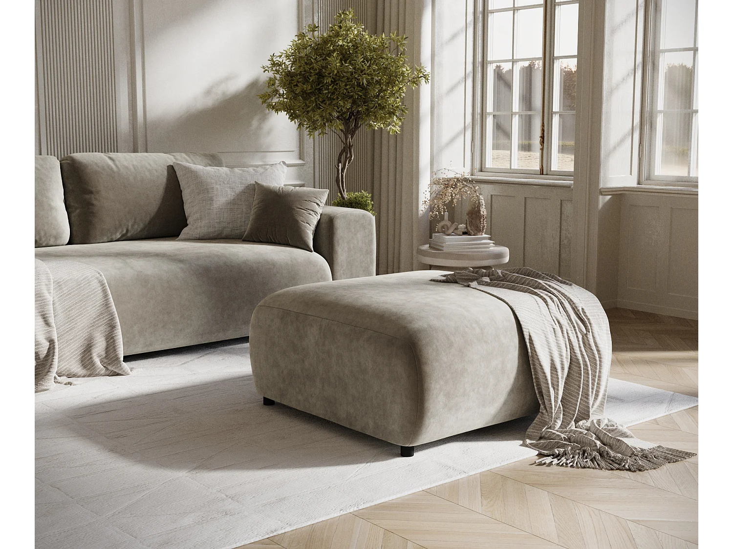 Pouf en tissu velours Zanzibar - 88x88 cm - taupe