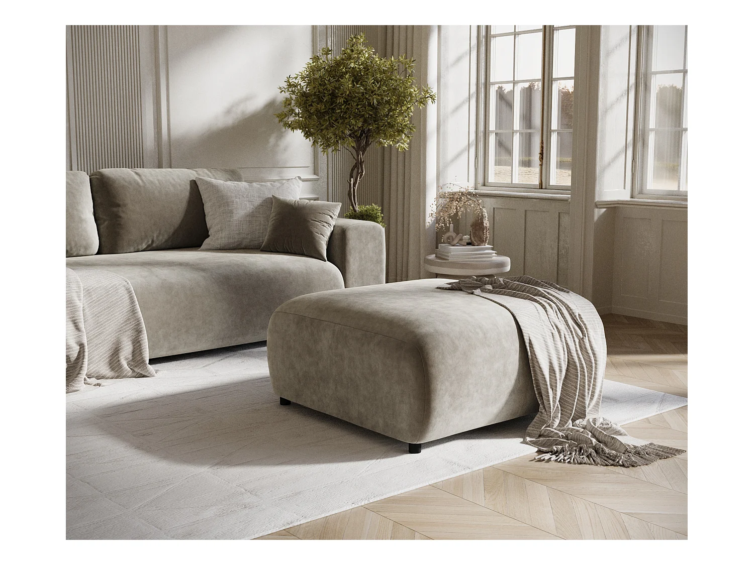 Pouf en tissu velours Zanzibar - 88x88 cm - taupe