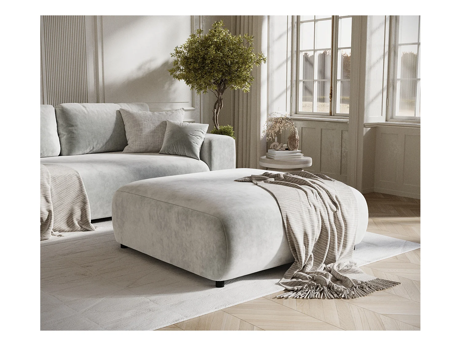 Pouf en tissu velours Zanzibar - 110x110 cm - gris clair