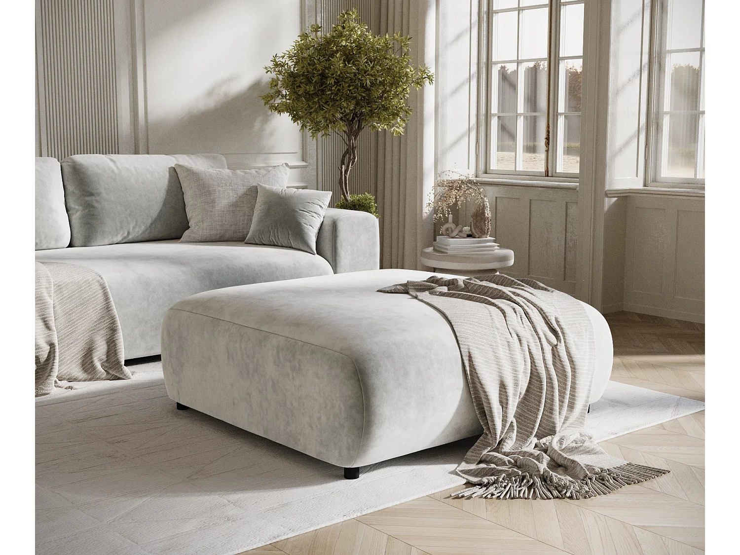 Pouf en tissu velours Zanzibar - 110x110 cm - gris clair