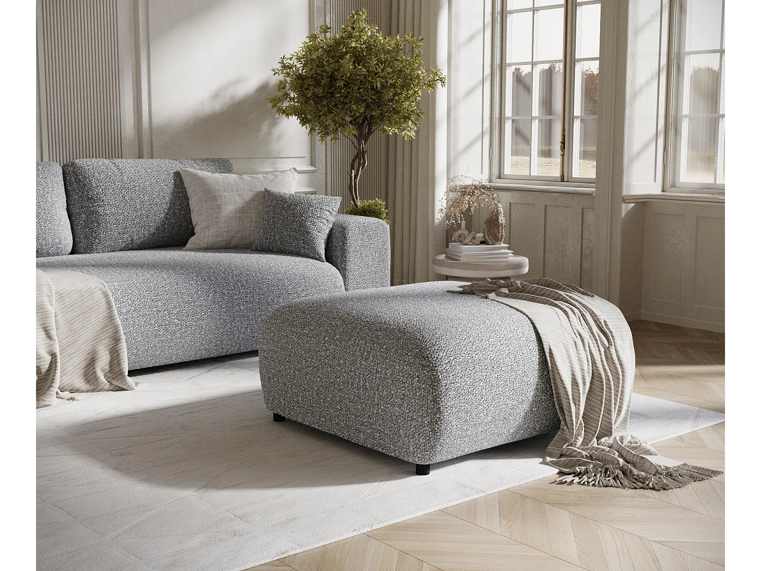 Pouf en tissu bouclette Zanzibar - 88x88 cm - gris