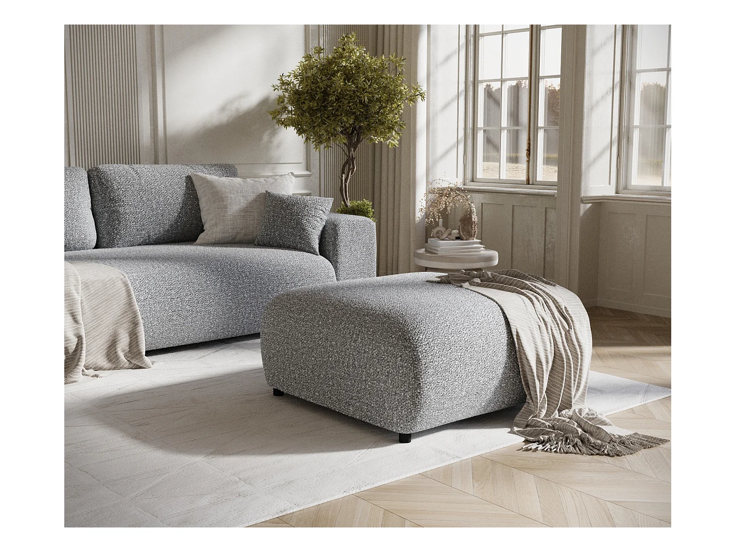 Puff aus Boucle-Stoff Zanzibar - 88x88 cm - grau