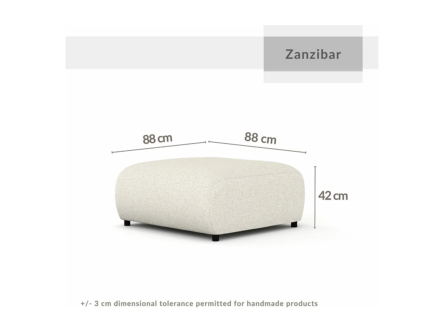 Pouf en tissu bouclette Zanzibar - 88x88 cm - gris