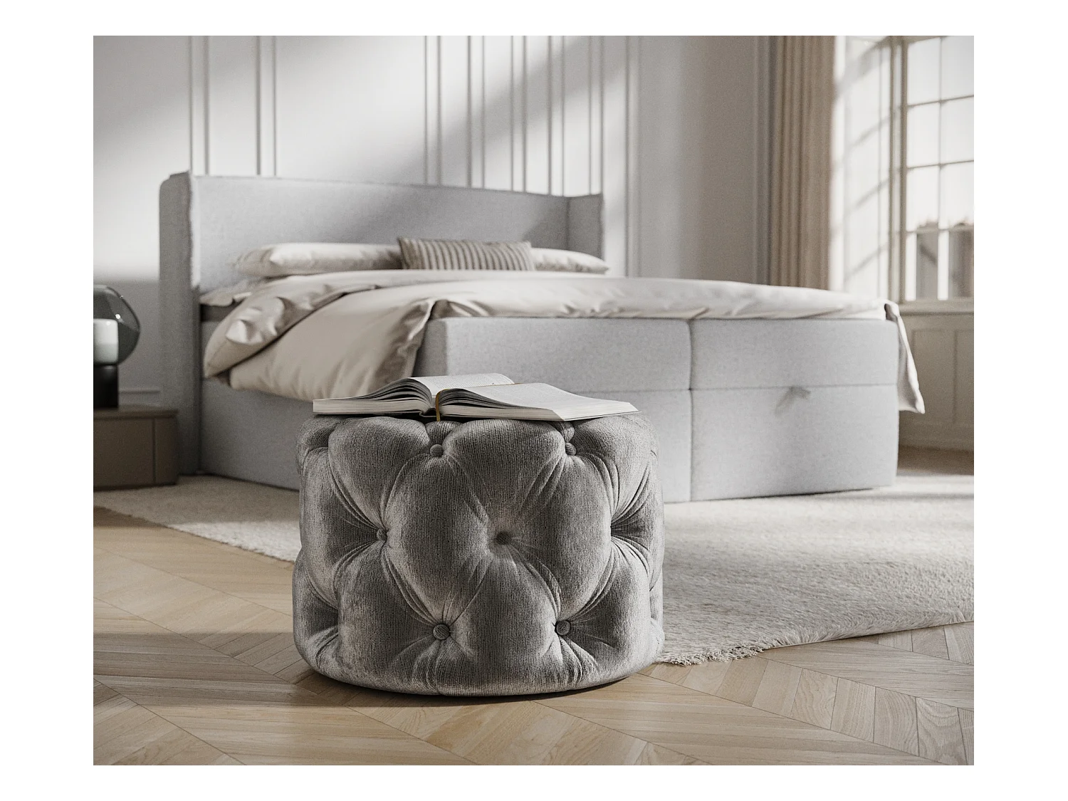 Puff Cosimo - Chenille-Stoff - grau