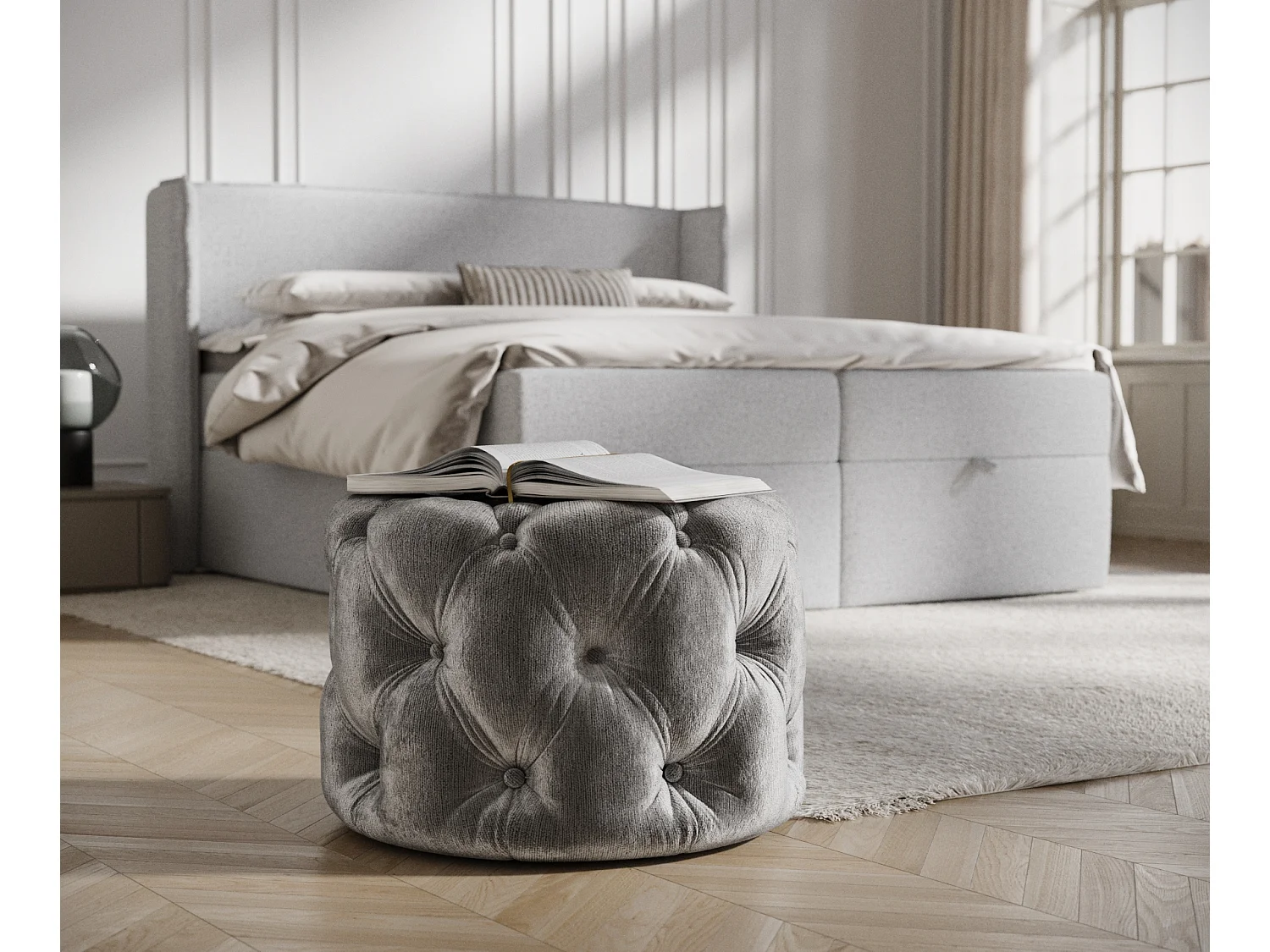 Pouf en tissu chenille Cosimo - gris