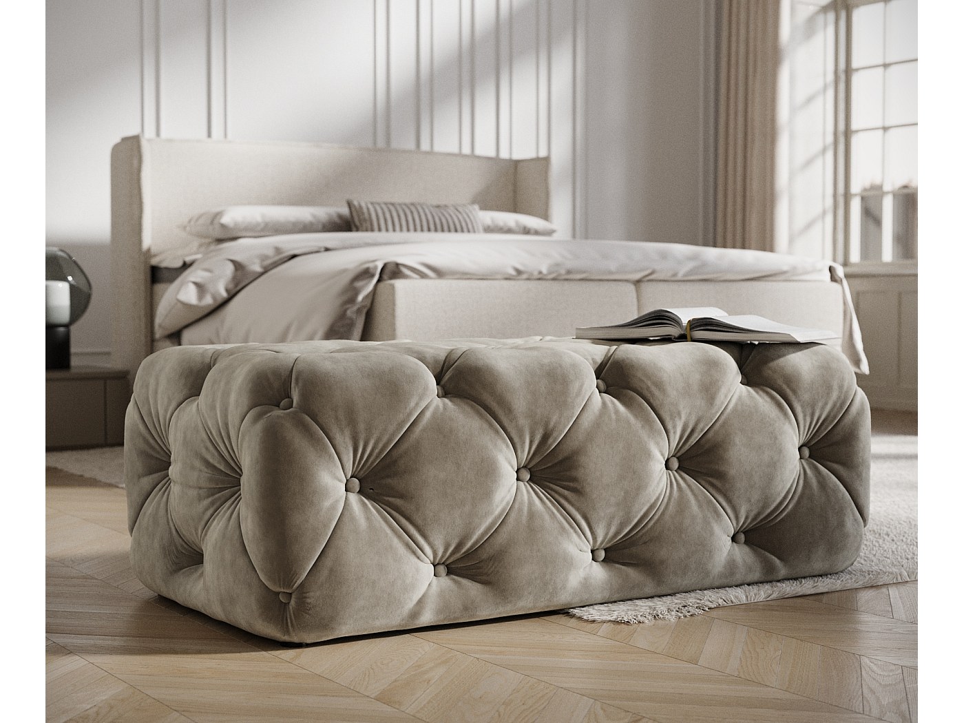 Poef in fluwelen stof Cosimo - taupe