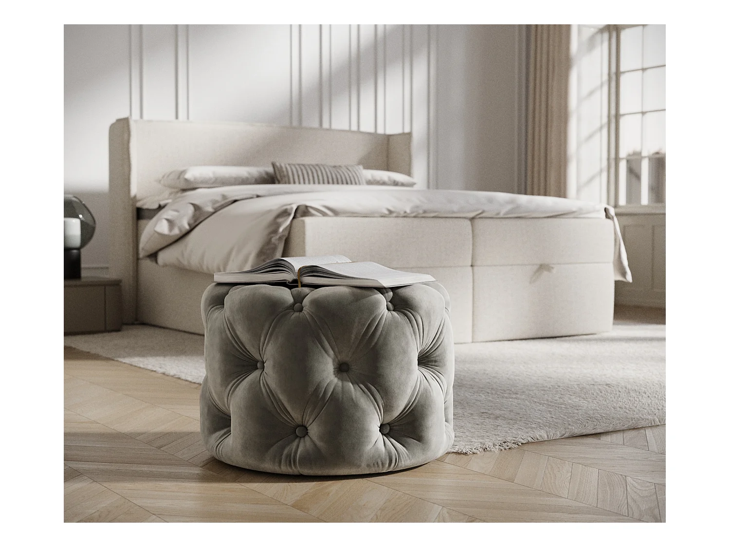 Pouf en velours Cosimo - gris