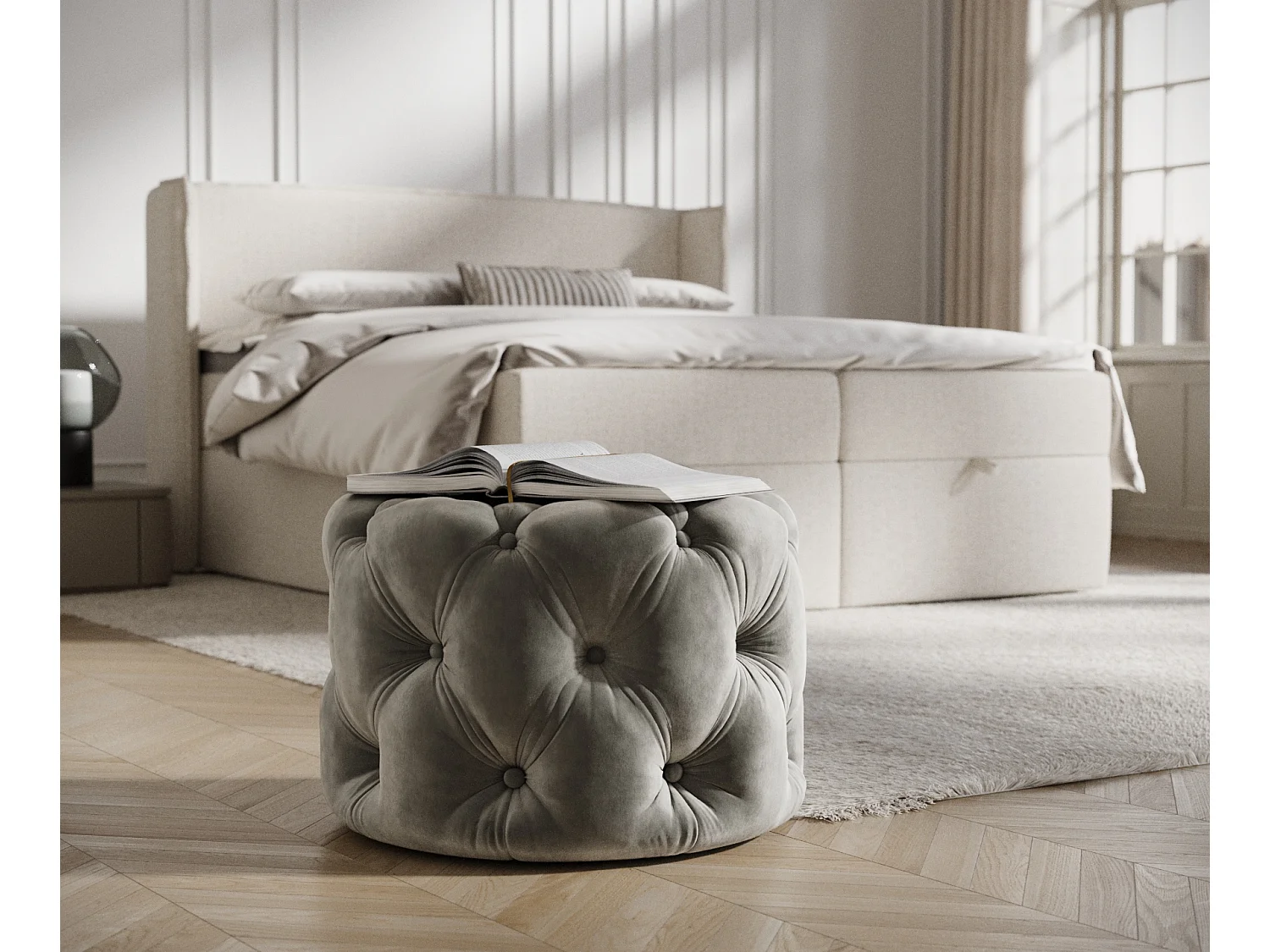 Pouf en velours Cosimo - gris