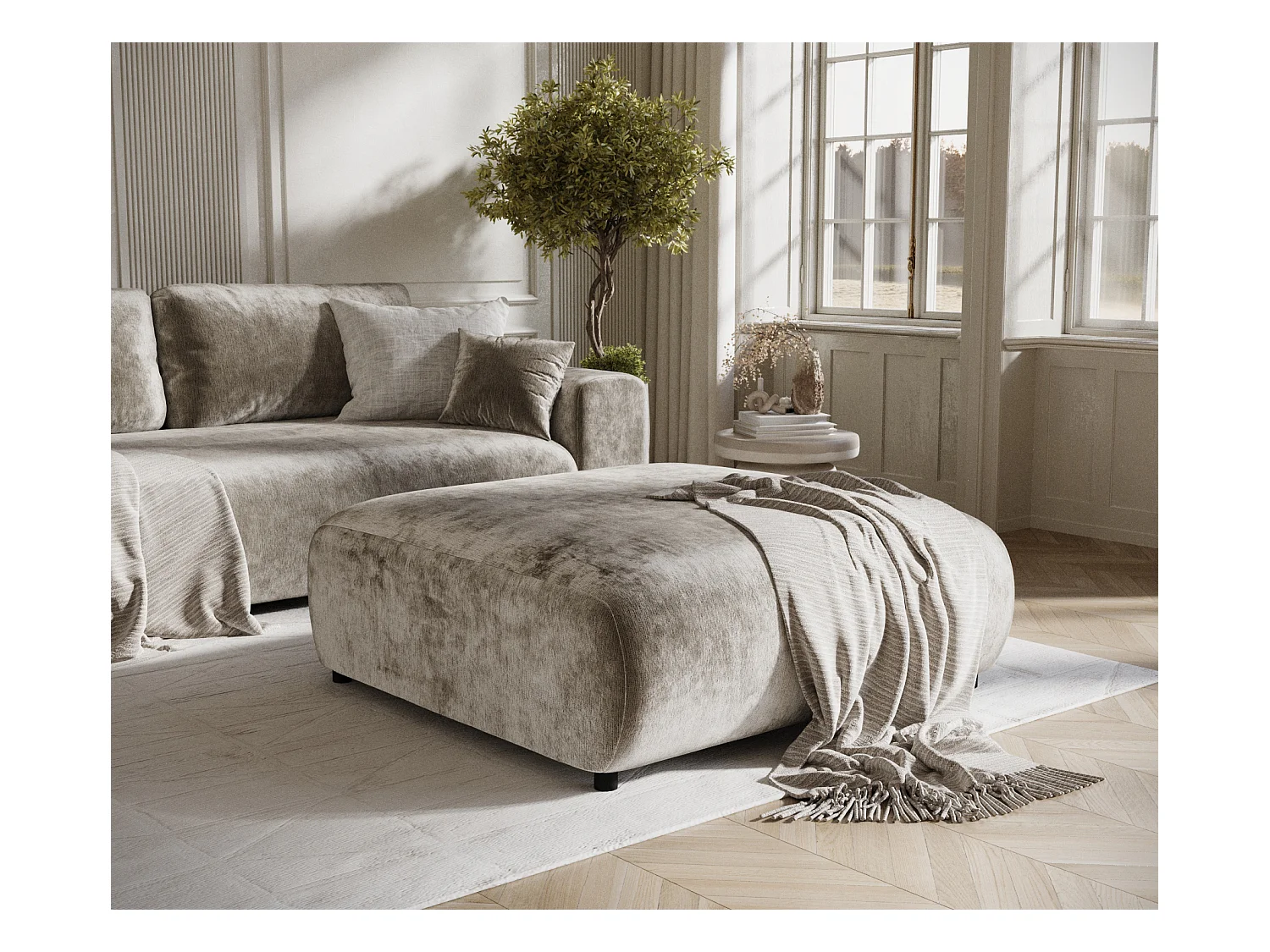 Pouf en tissu chenille Zanzibar - 110x110 cm - beige