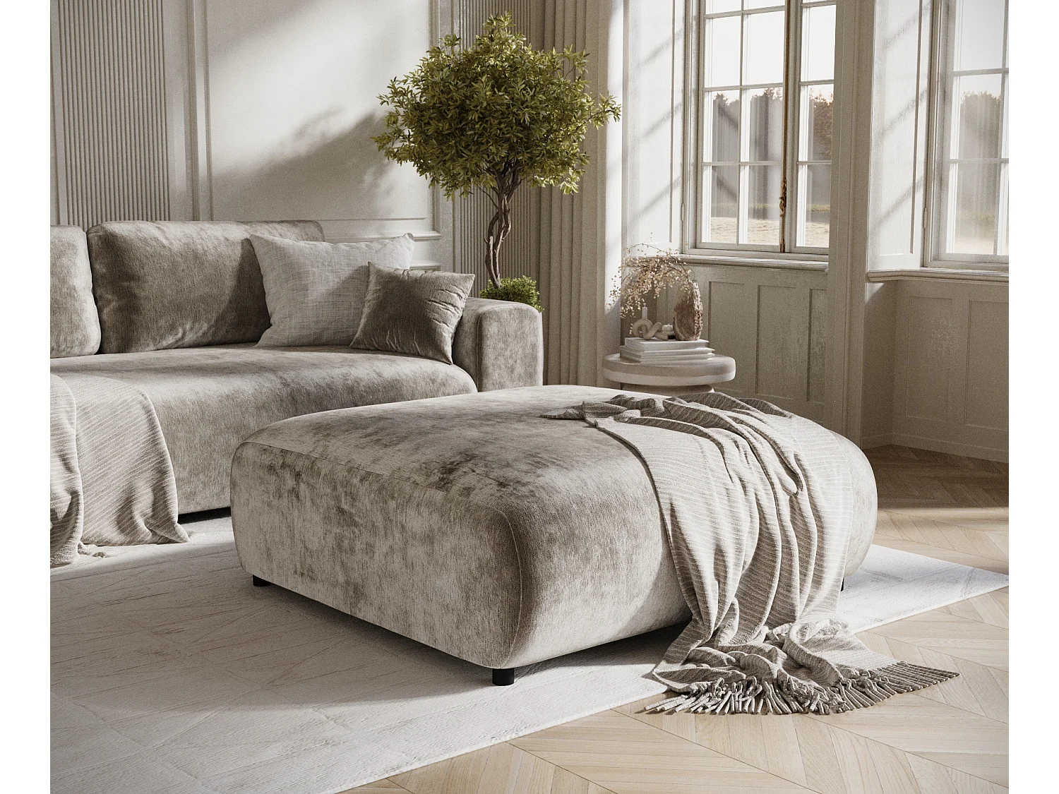 Pouf en tissu chenille Zanzibar - 110x110 cm - beige