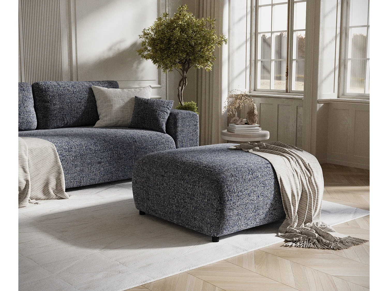 Pouf en toile tissée Zanzibar - 88x88 cm - bleu marine