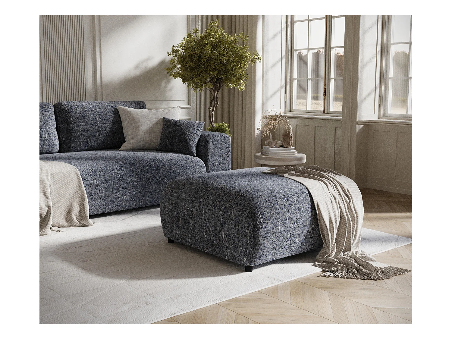 Pouf en toile tissée Zanzibar - 88x88 cm - bleu marine