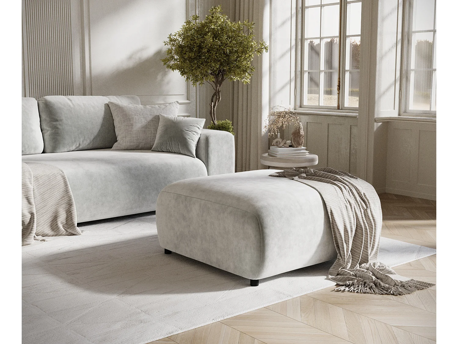 Pouf en tissu velours Zanzibar - 88x88 cm - gris clair