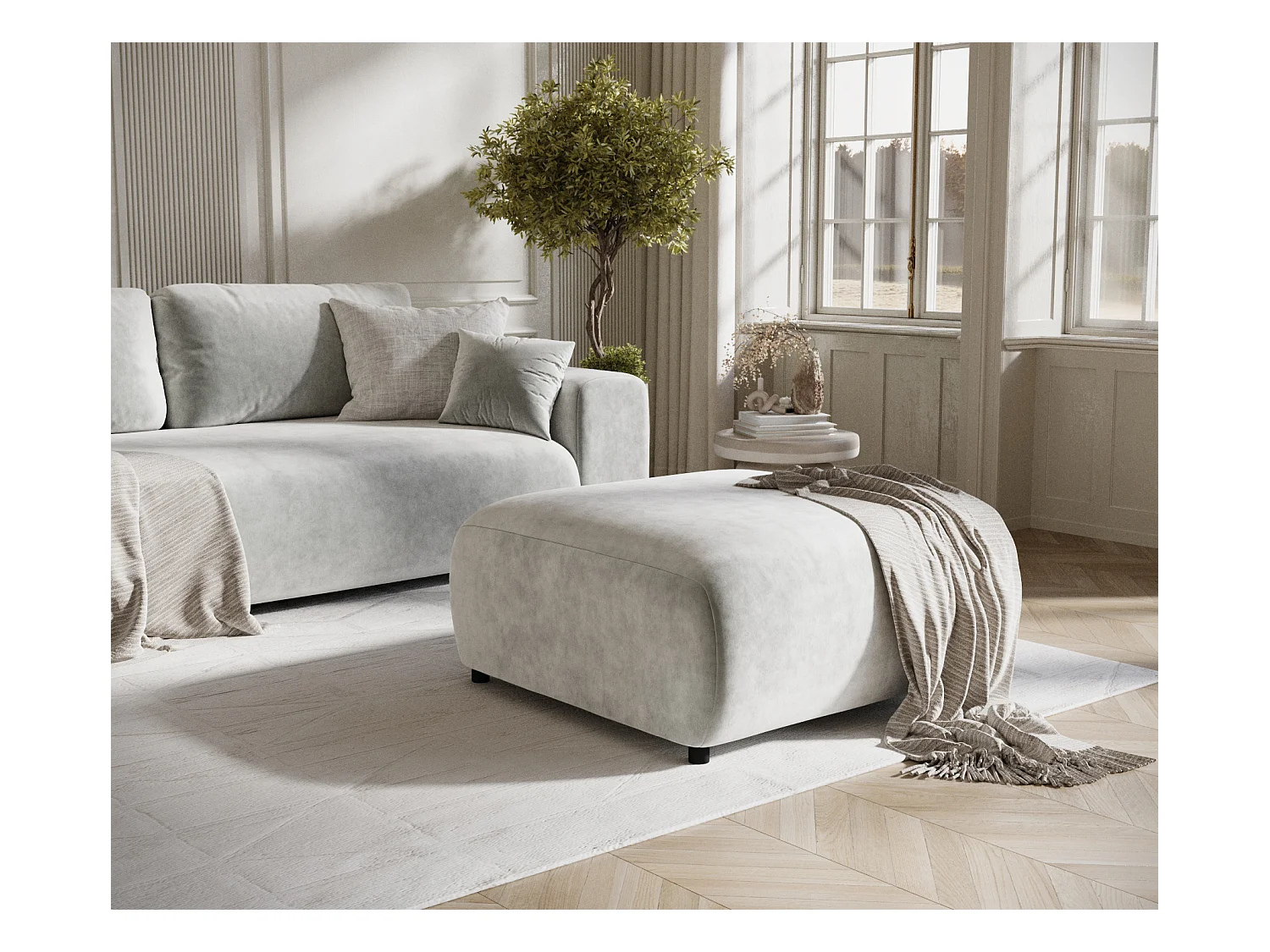 Pouf en tissu velours Zanzibar - 88x88 cm - gris clair