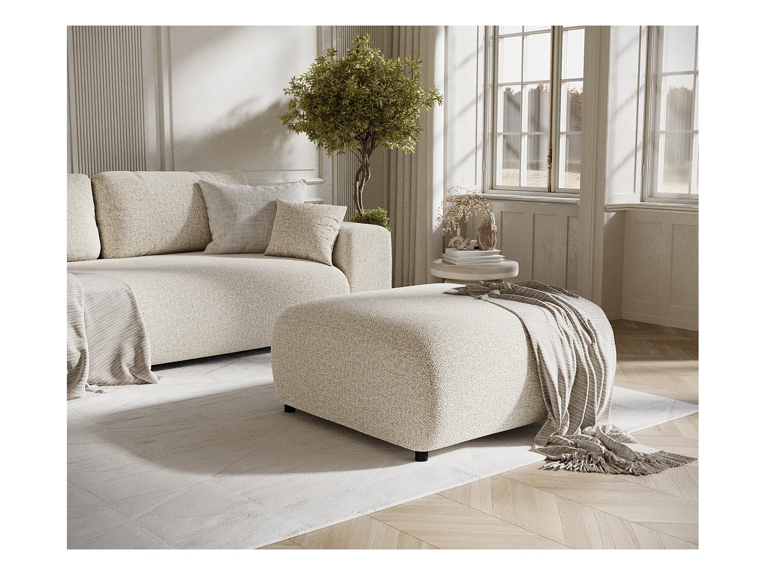 Pouf en tissu bouclette Zanzibar - 88x88 cm - beige