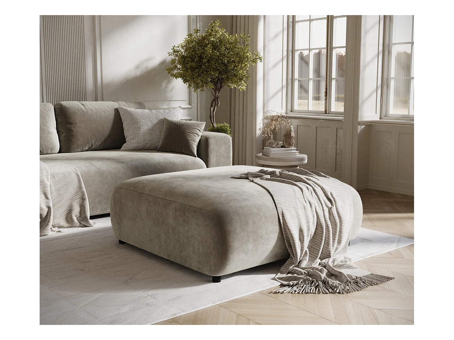 Pouf en tissu velours Zanzibar - 110x110 cm - taupe