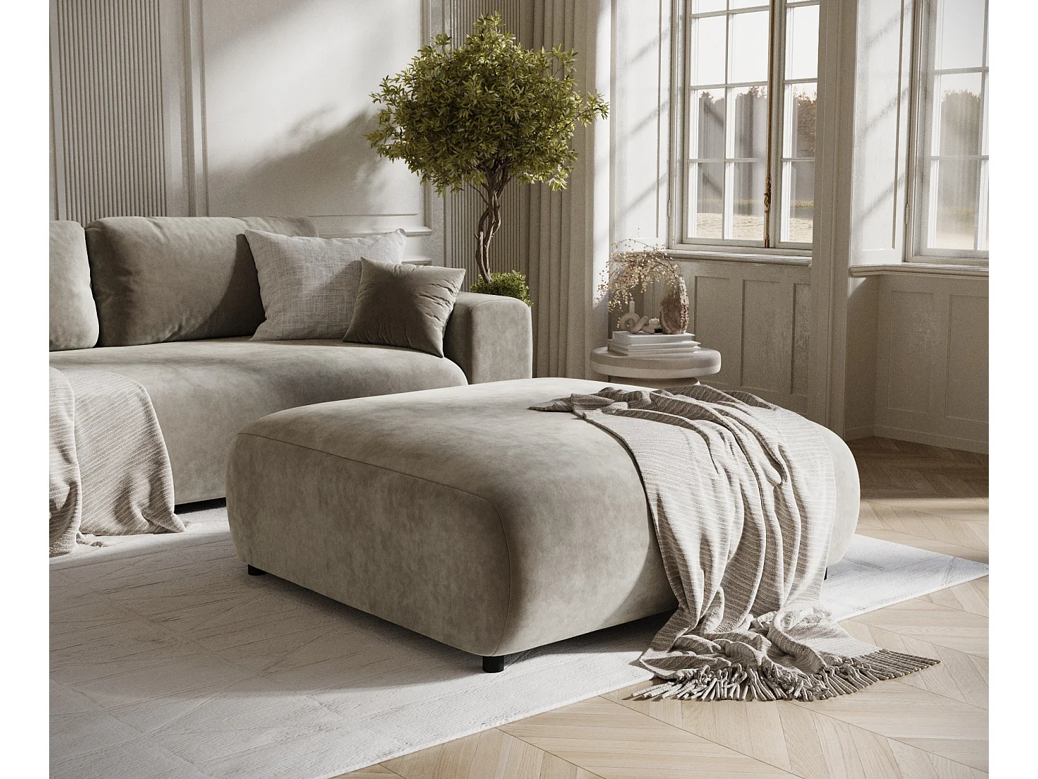 Pouf en tissu velours Zanzibar - 110x110 cm - taupe