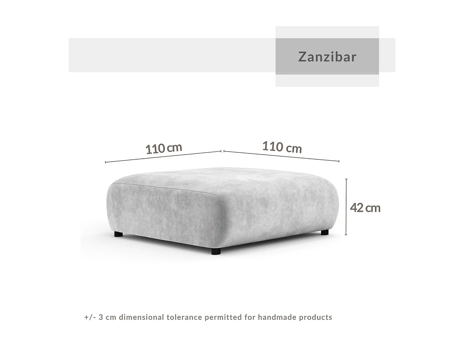 Pouf en tissu velours Zanzibar - 110x110 cm - taupe
