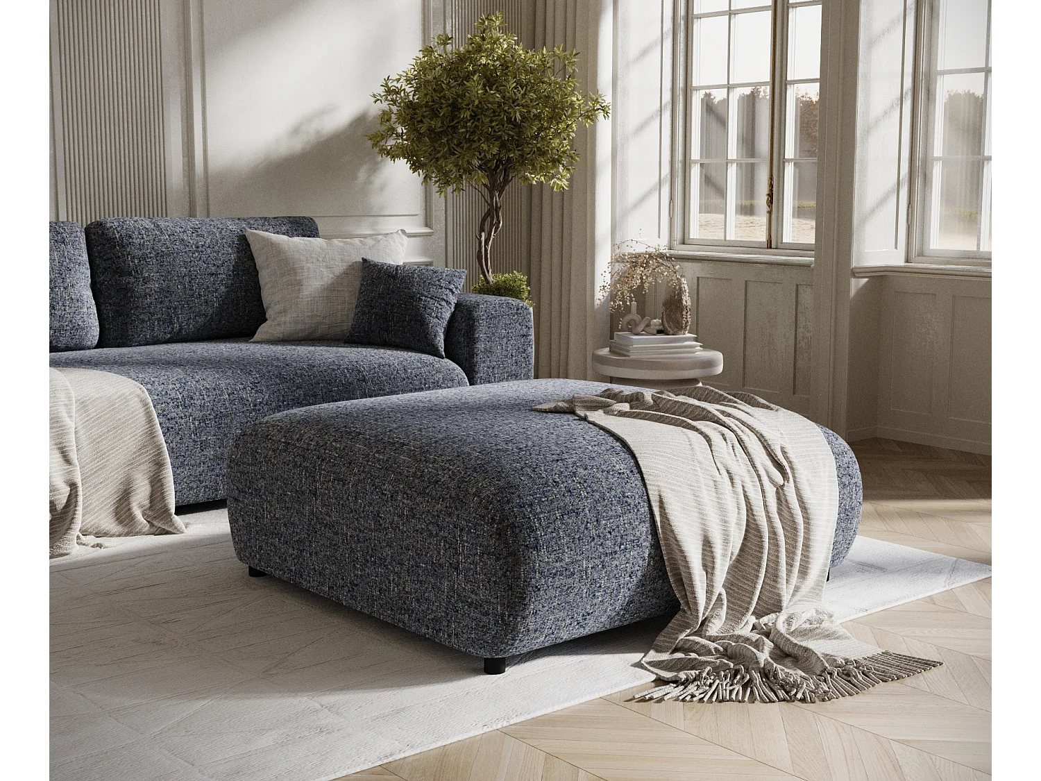 Pouf en toile tissée Zanzibar - 110x110 cm - bleu marine