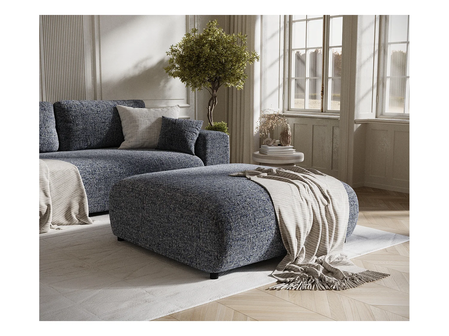 Pouf en toile tissée Zanzibar - 110x110 cm - bleu marine