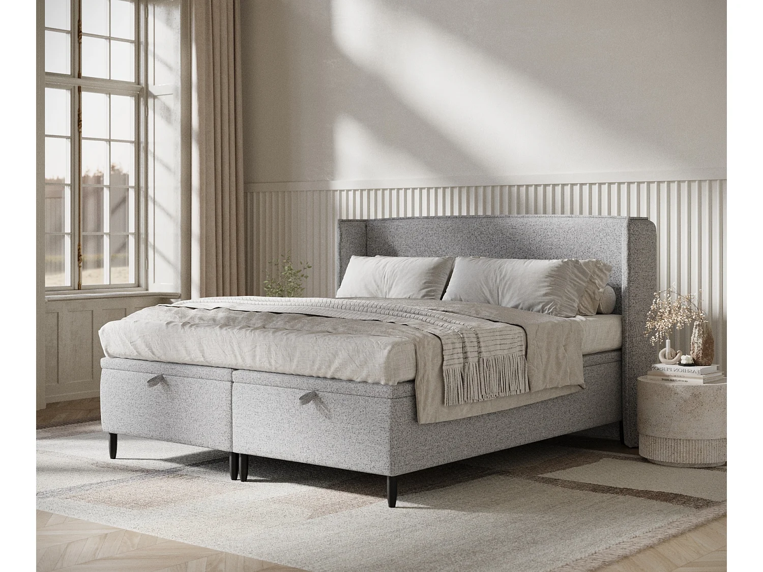 Lit coffre en toile tissée Ritual - 160 x 200 cm - gris