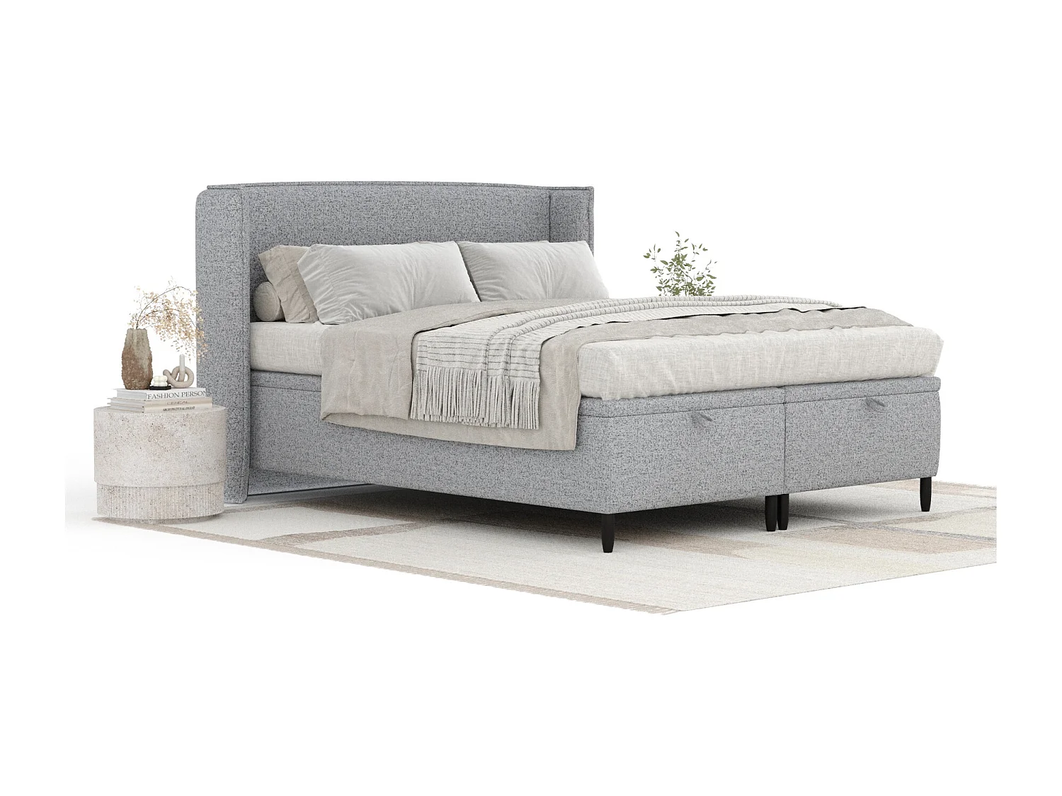 Lit coffre en toile tissée Ritual - 160 x 200 cm - gris