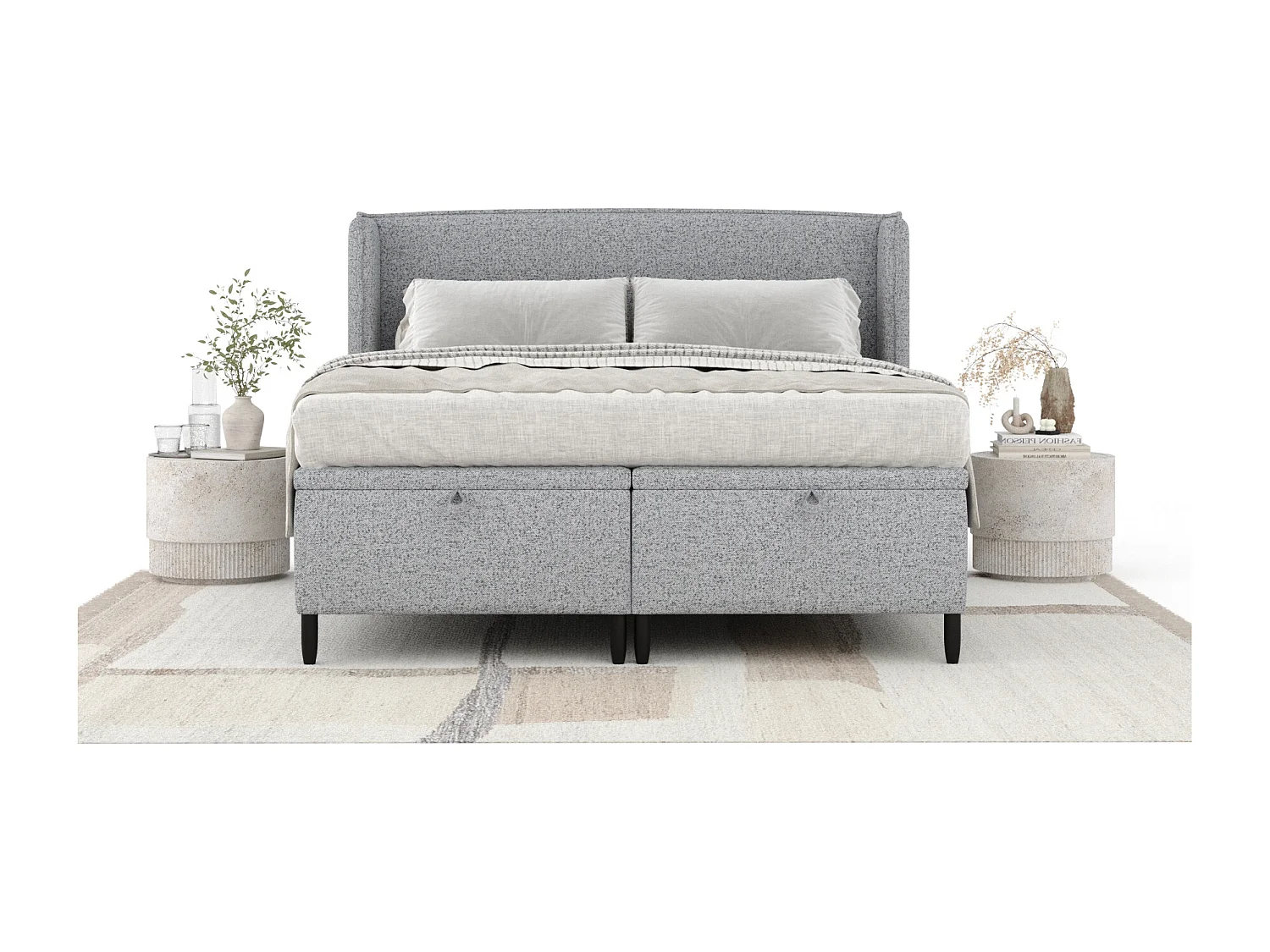 Lit coffre en toile tissée Ritual - 160 x 200 cm - gris