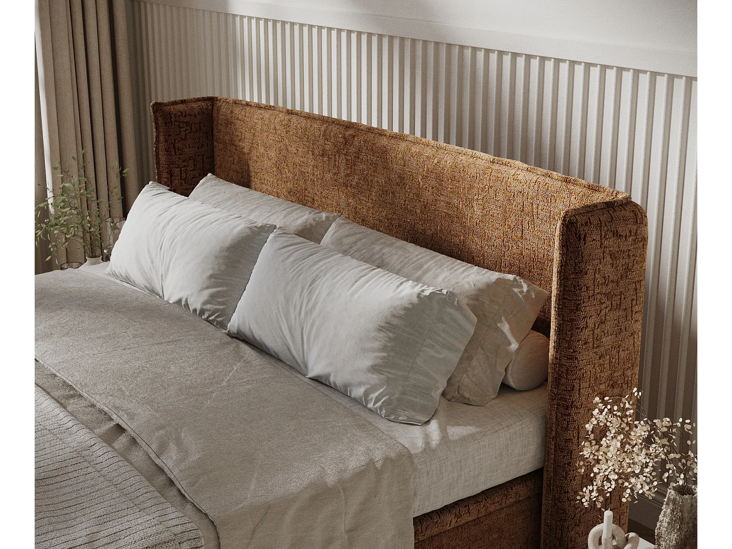 Lit coffre en tissu chenille Ritual - 160 x 200 cm - couleur cuivre