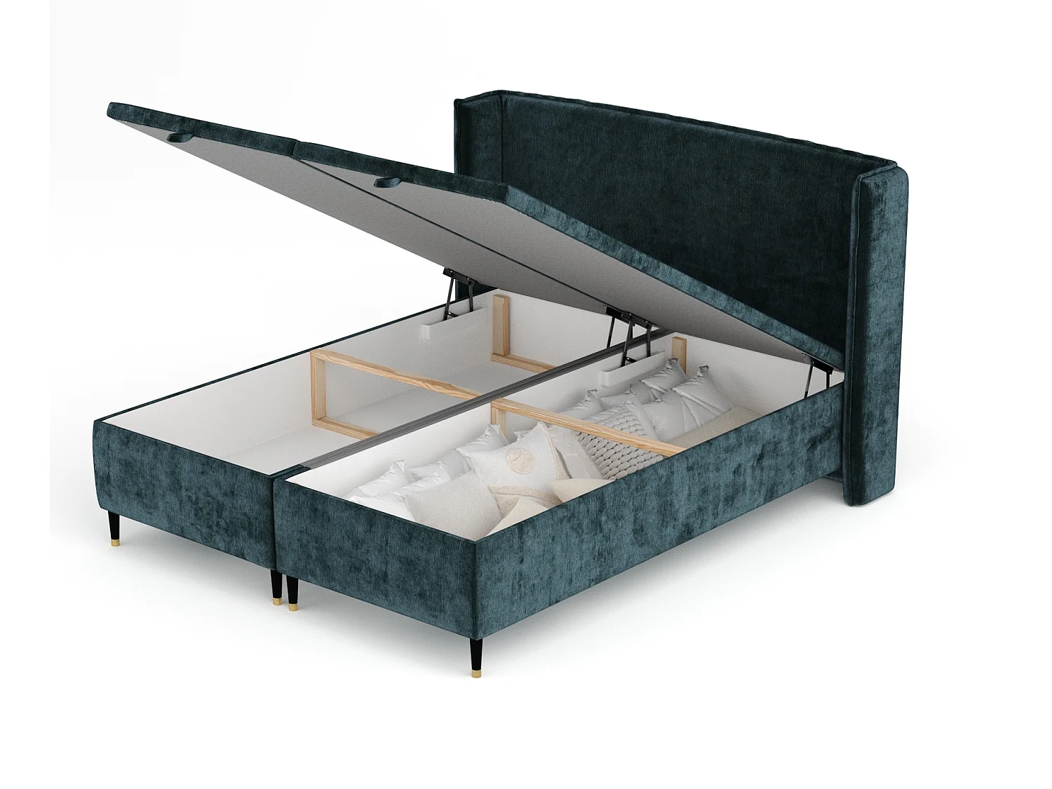 Lit coffre en tissu chenille Ritual - 140 x 200 cm - couleur sarcelle