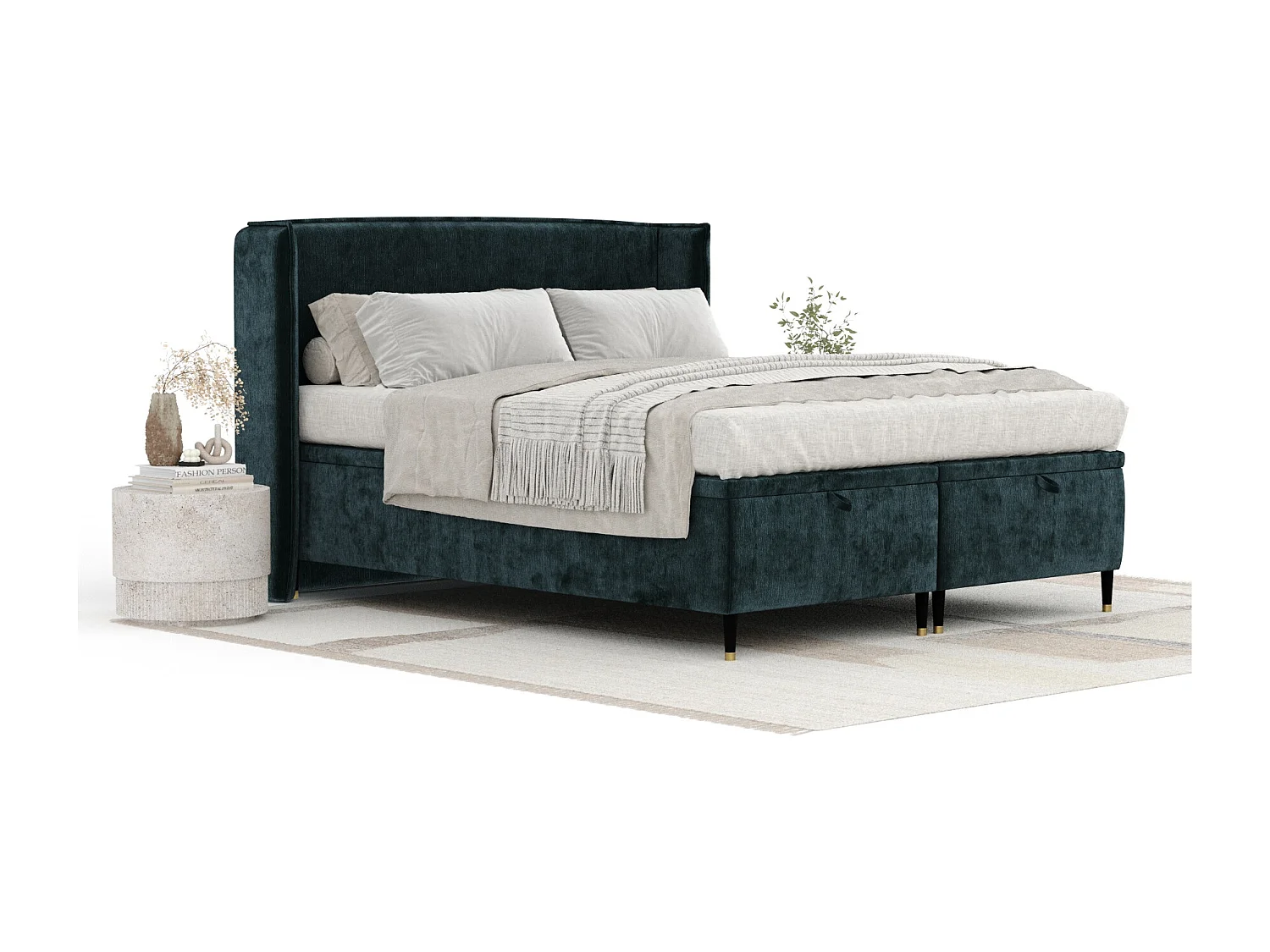 Lit coffre en tissu chenille Ritual - 140 x 200 cm - couleur sarcelle