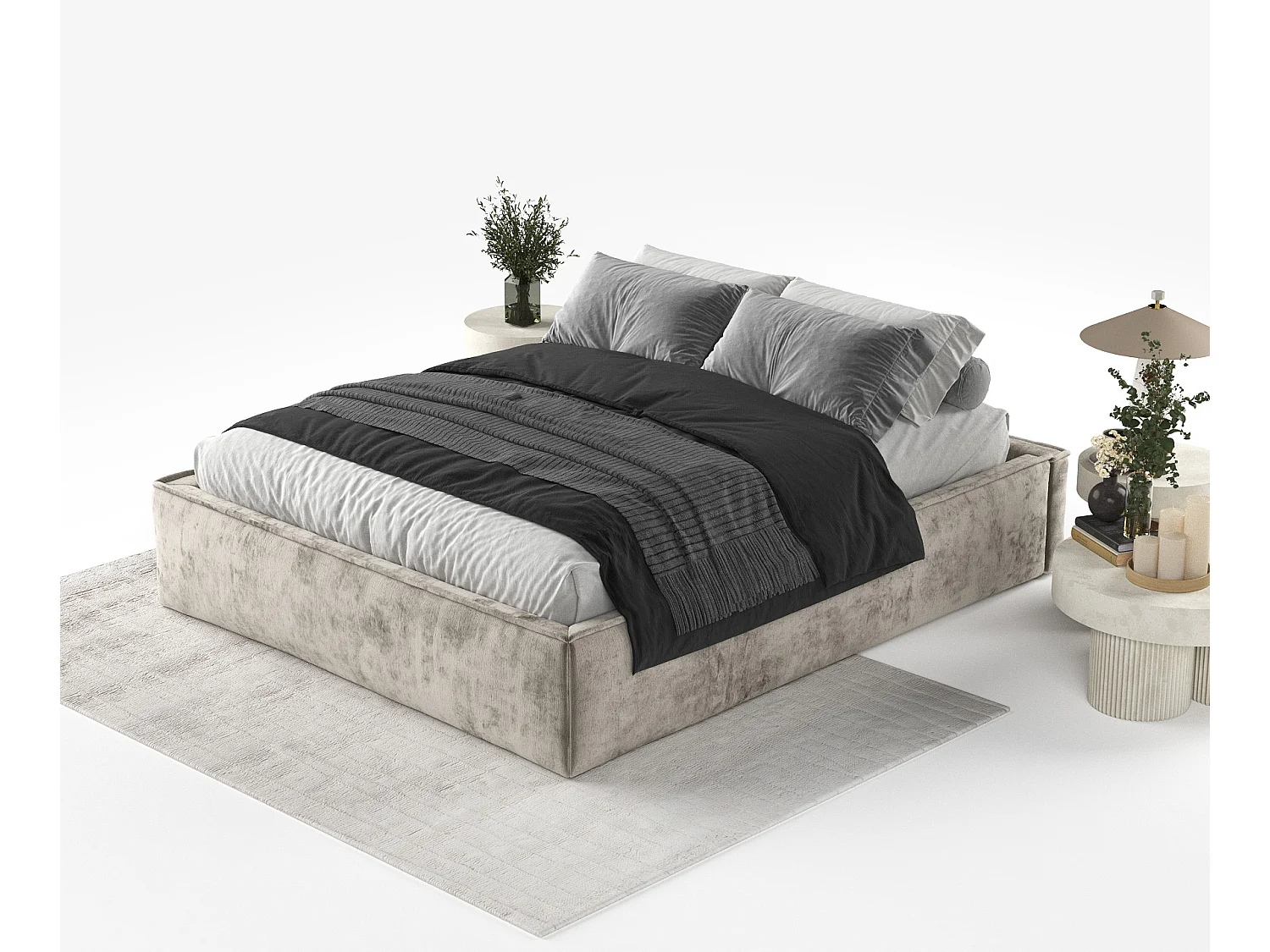 Lit coffre Alvar - 140 x 200 cm - chenille - beige