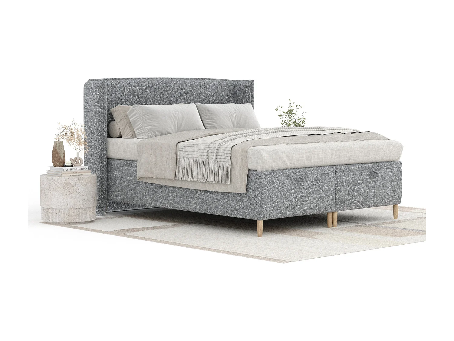 Łóżko tapicerowane w tkaninie boucle Ritual - 200 x 200 cm - szary