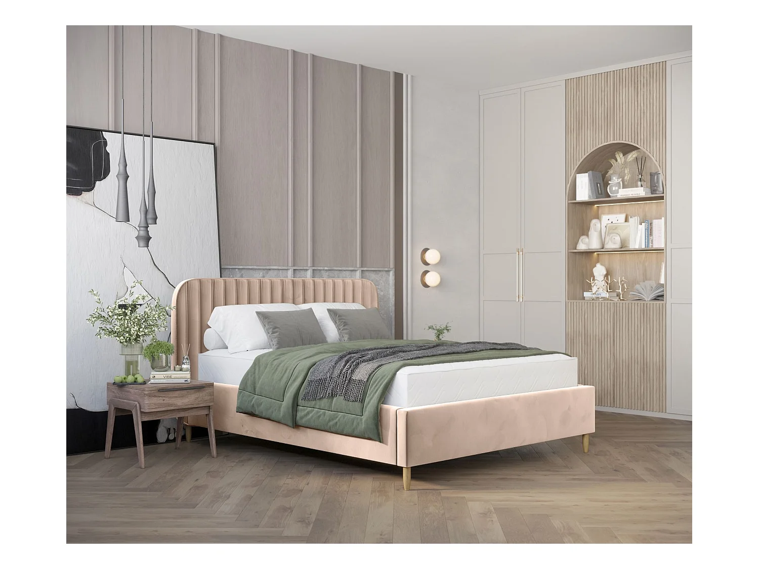 Lit coffre Noto - 120 x 200 cm - velours - beige rose