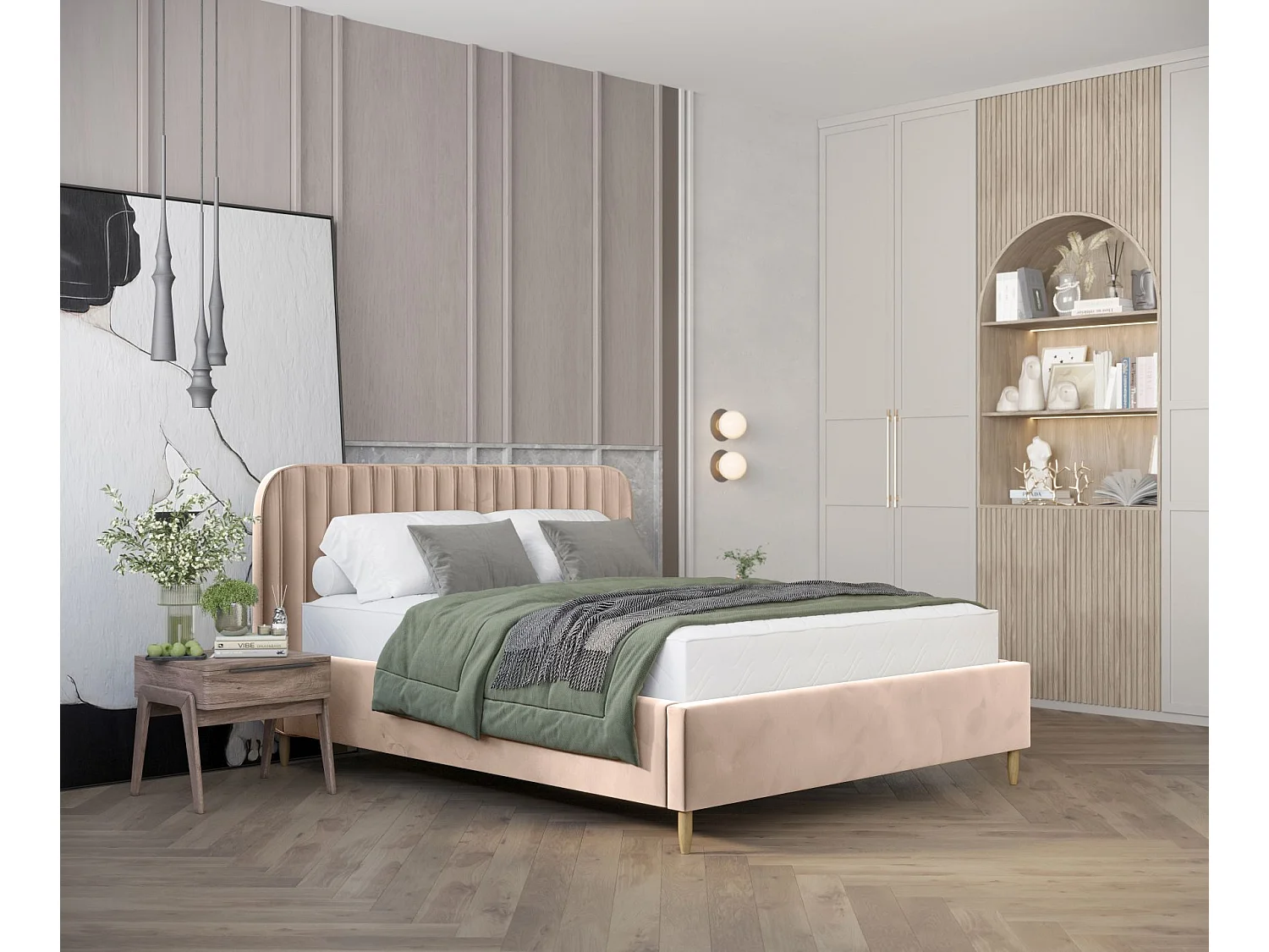 Lit coffre Noto - 120 x 200 cm - velours - beige rose