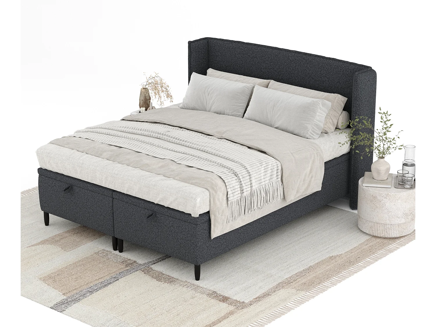 Lit coffre en toile tissée Ritual - 160 x 200 cm - noir