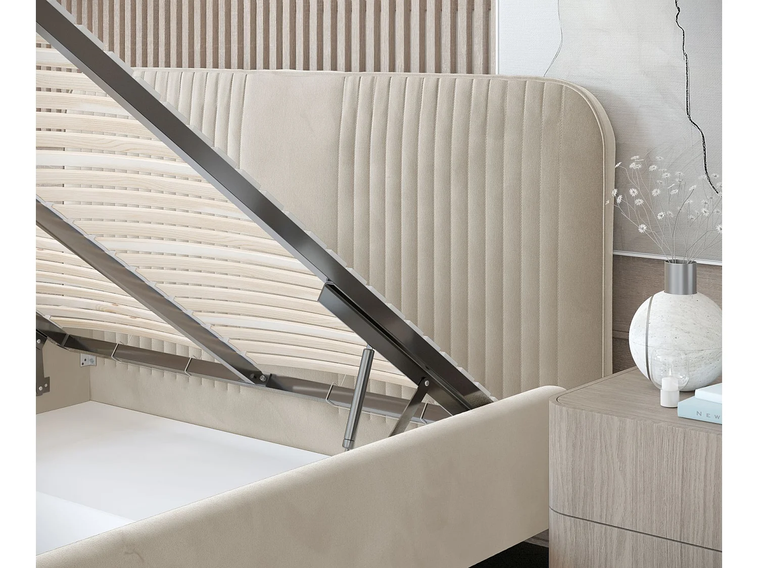 Polsterbett Livy - 160 x 200 cm - Samtstoff - creme