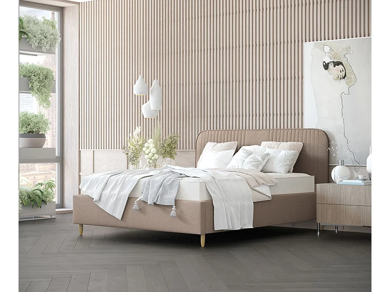 Polsterbett Livy - 120 x 200 cm - Webstoff - hellbraun